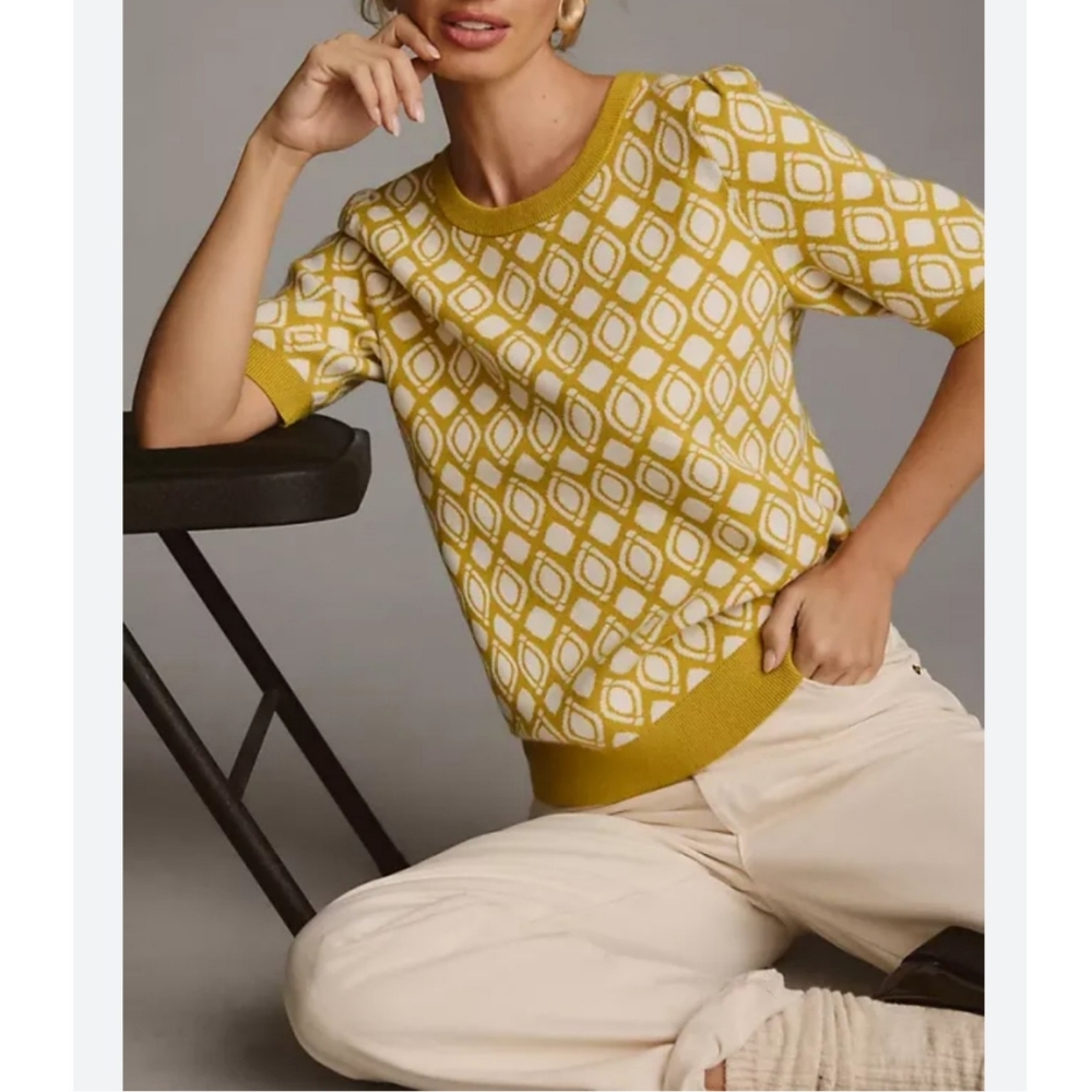 Anthro Maeve Jacquared Harmon Yellow Sweater - Picture 11 of 11